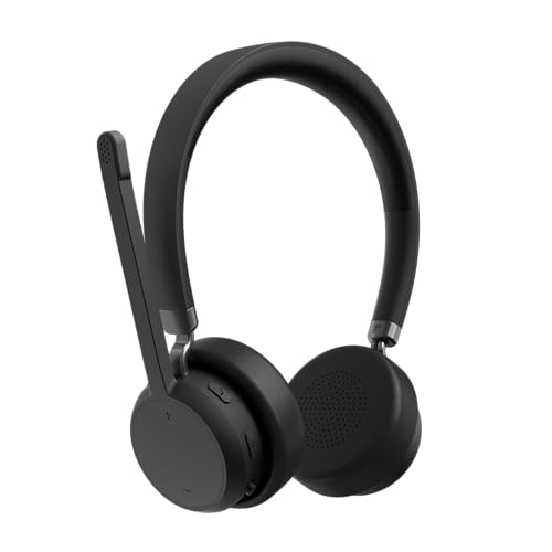 Lenovo Wireless Stereo Headset, Noise Cancelling Mic, Bluetooth 5.3 Multipoint, 31-Hour Talk & 60-Hour Playback, Lightweight 138g, Replaceable Earcups Over-Ear Comfort, Gaming, Office, & PC Use