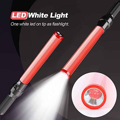 RoadHero 4 Pack Traffic Batons, 16 Inch LED Traffic Control Batons, Night Safety Light Wands with 3 Flashing Modes, Air Marshaling Signal Wand Plus White LED on Tip for Airport, Parking, Car Directing
