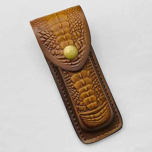 Cow Leather Knife Sheath for Folding Pocket Knife Fit for (LxW) 5.12x1.38" Belt Case Metal Snap Outdoor EDC Hunting Gift