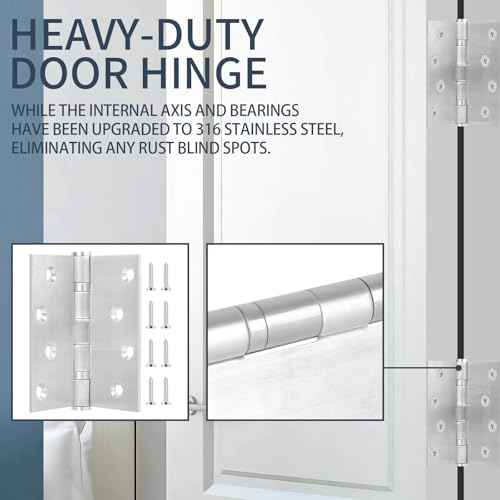 3 Pack Full 316 Stainless Steel Door Hinges 4x4 Inch Heavy Duty Marine-Grade Rust Proof Ball-Bearing Hinges for Interior & Exterior Outswing Doors, Gates, High-Salt Environments