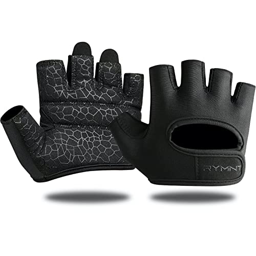 RYMNT Minimal Weight Lifting Gloves,Short Micro Workout Gloves Grip Pads with Full Palm Protection & Extra Grip for Men Women Weightlifting,Gym,Exercise Training.BK-Small