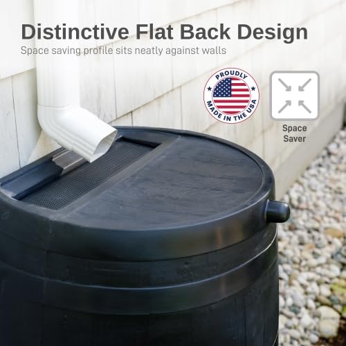 RTS Home Accents 50-Gallon ECO Rain Barrel Made with 100% Recycled Plastic, Flat Back Rain Water Collection Barrel, Stand and Link Kit Included, Black (2 Pack)
