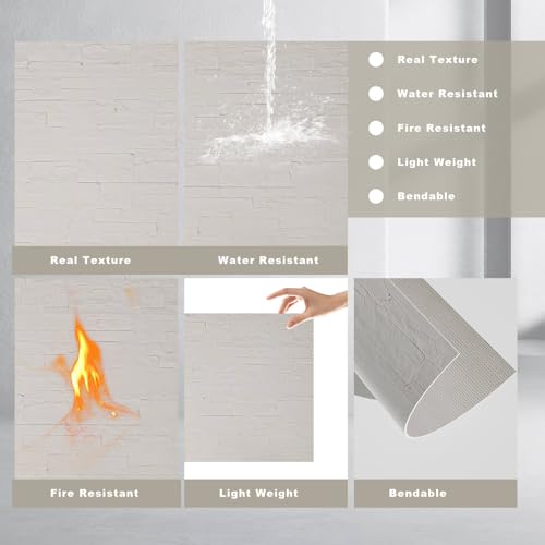 3D Wall Panels - 1PCS 7.9"x11.8" Faux Stone Wall Covering - MCM Modified Clay Material for Home Art, Accent Brick, Modern Exterior/Interior Decoration, Sample-Reef White