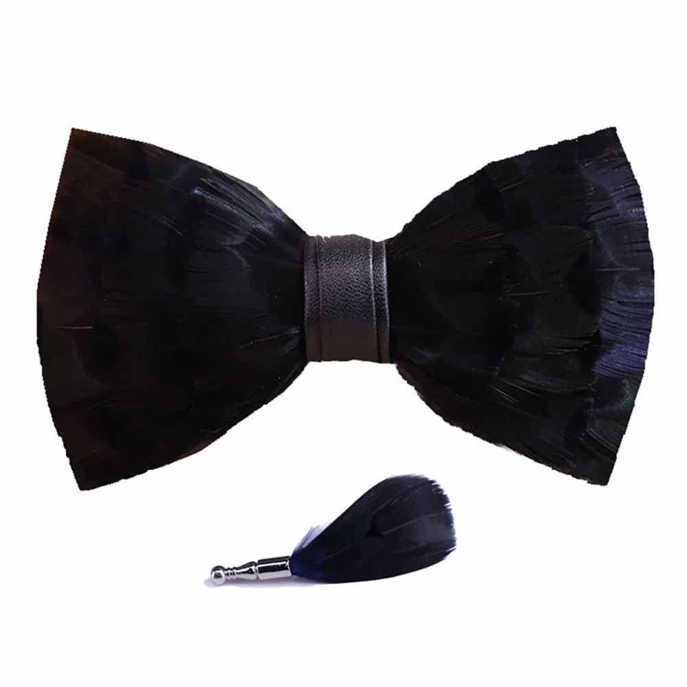 canjoyn Pre-tied Peacock Bowtie Brooch Set Feather Bow Tie Necktie with GIFT BOX for Any Special Occasion