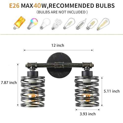 Farmhouse Bathroom Light fixtures, 2 Light Bathroom Lights Over Mirror, Industrial Brushed Bronze Vanity Light with Metal Cage, Sconces Wall Lighting for Cabinet Dressing Table Bedroom