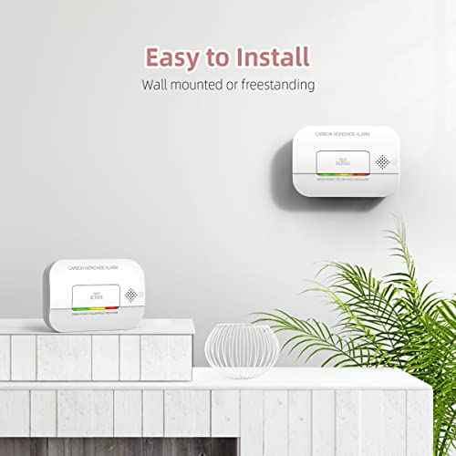 Carbon Monoxide Detector, 7 Year Sensor Life CO Detector with Battery Warning Indicator and Test Button, 85 dB, for Ceiling and Wall Mounting, White (2Pack)