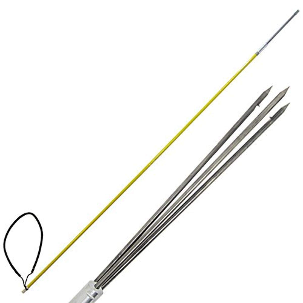 Scuba Choice 7' One-Piece Fiberglass Spearfishing Pole Spear with 3-Prong Stainless Steel Paralyzer Tip, 12” Tip & 8mm Thread – Heavy-Duty Winter Ice Fishing and Cold-Water Spear with Rubber Sling