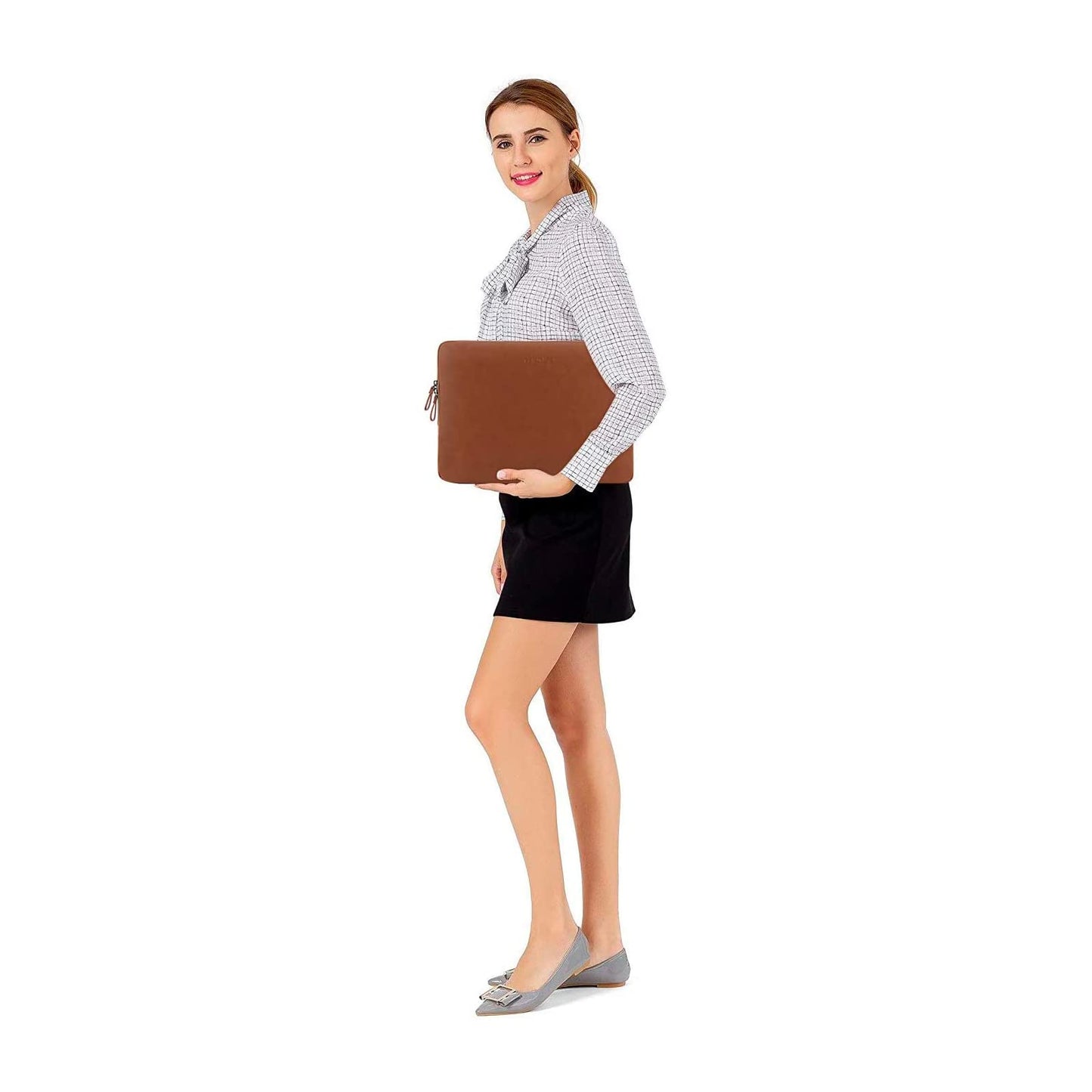 MOSISO Laptop Sleeve Bag 13.3 inch Compatible with MacBook Air/Pro, 13-13.3 inch Notebook, Compatible with MacBook Pro 14 2026-2021 M5 M4 M3 M2 M1, PU Leather Padded Bag Waterproof Case, Brown