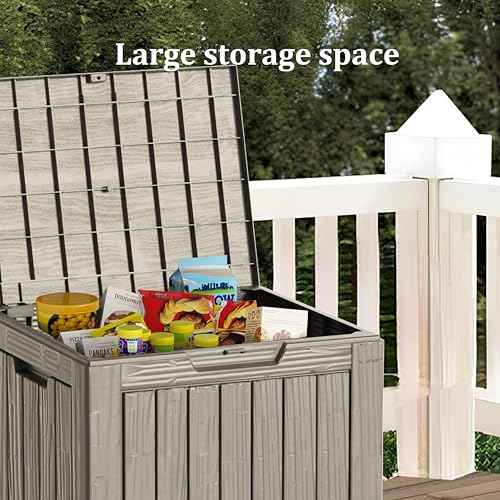 30GAL Brown Outdoor Deck Box with Lock Hole - Waterproof, SGS - Protected from UV, Ideal for Patio and Garden Storage, Can Double as a Comfortable Seat, Easy to Assemble