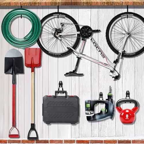 3-H Weed Eater Hanger 4 Pack,2 Garden Hose Holder,2 Screw in Hooks,Utility Weedeater Rack,Tool Hangers for Organizing and Hanging Weed Wacker,Leaf Blower,String Trimmer in Garden