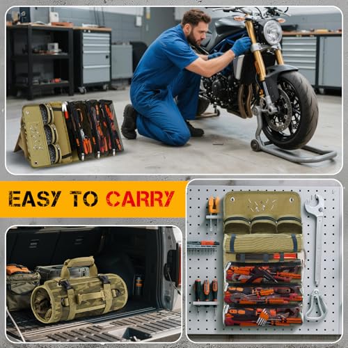 Roll Up Tool Bag Organizer: Father's Day Gift For Men, Dads, Mechanics, Electricians, Motorcycle Enthusiasts, Construction Workers, and Hobbyists - Gifts for Father's Day (Large)
