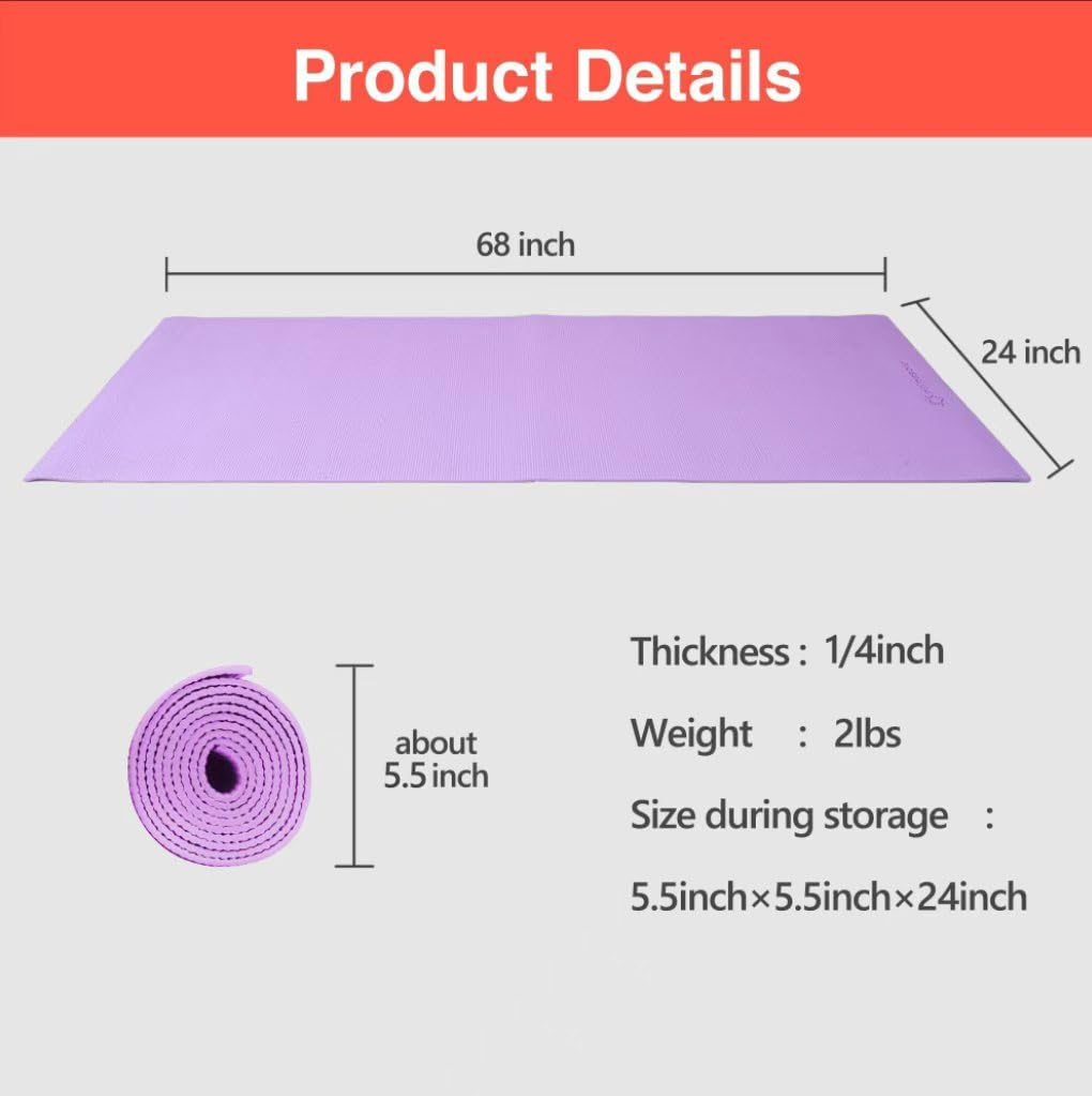 PrimasoleLight Green Non Toxic Yoga Mat with Poses - 68"Lx24"Wx1/4 Inch Non-Slip Workout Mats for Home, At Home Workout Mat with Carry Strap for Yoga Pilates PSS91NH044NA