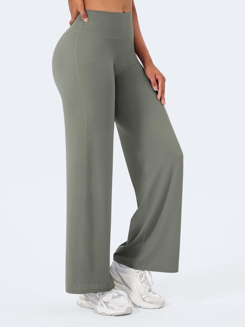 YEOREO Workout Leggings Womens No Front Seam Straight Leggings 29" High Waist Buttery Eddiy Gym Yoga Pants Gray Green XL
