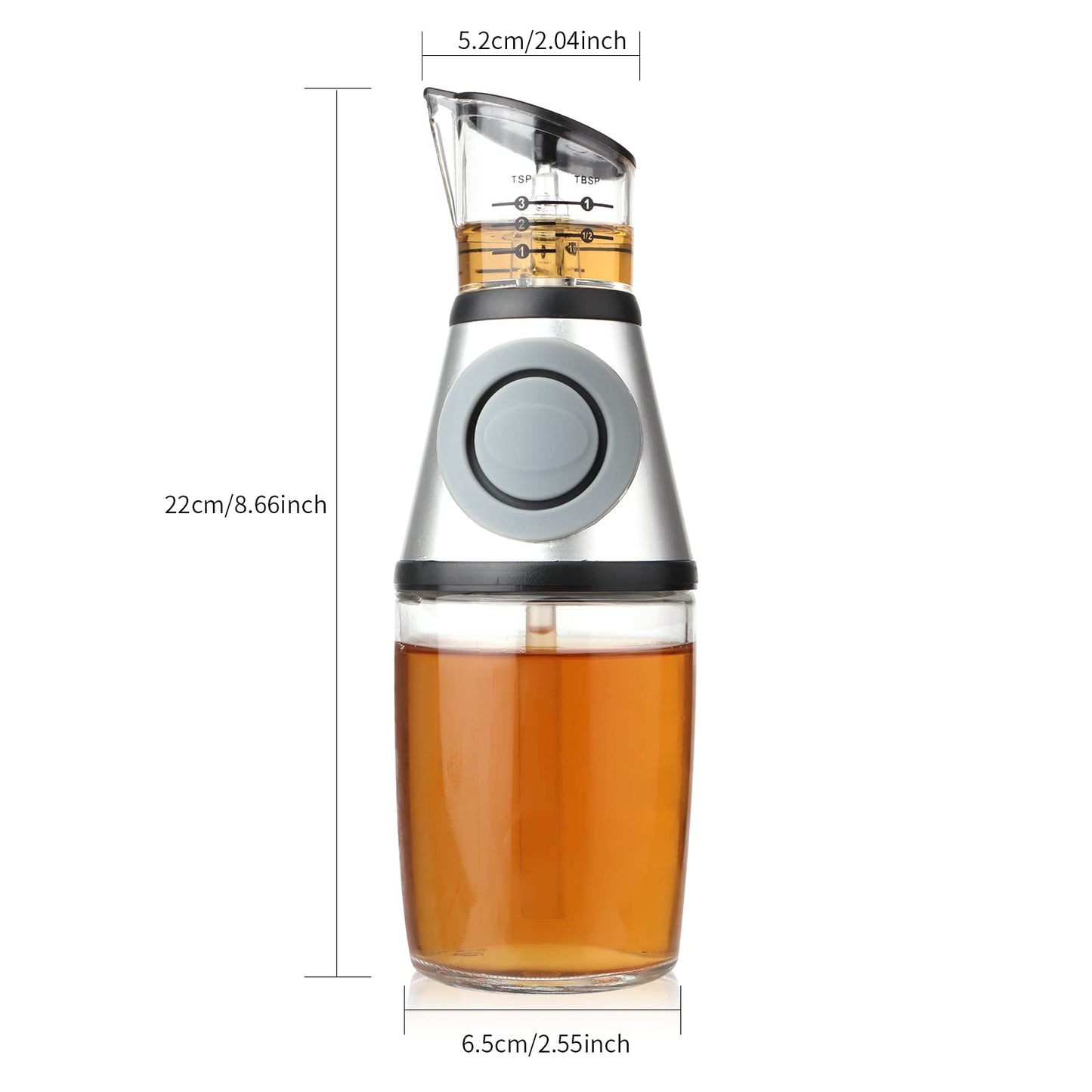 erduoduo Glass Oil Bottle, 8.5 Oz Wide Mouth Kitchen Oil Dispenser with Measuring, for Cooking, Baking, Frying, Salads, BBQ, Picnics
