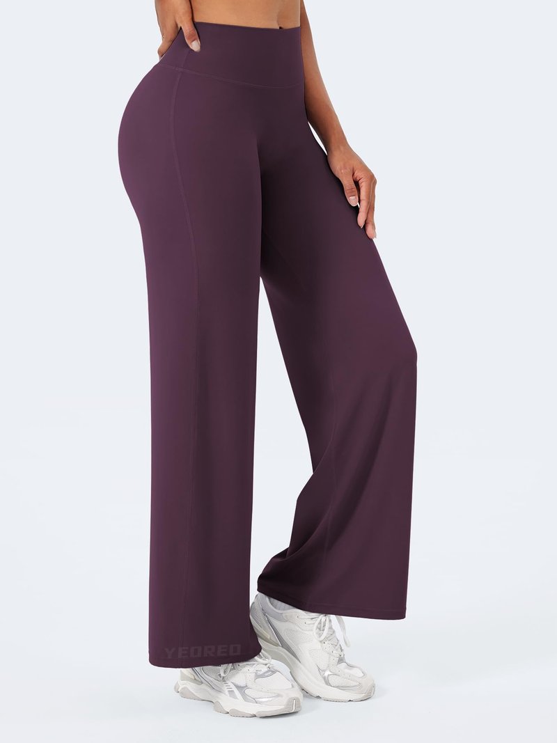 YEOREO Workout Leggings Womens No Front Seam Straight Leggings 29" High Waist Buttery Eddiy Gym Yoga Pants Black Berry Purple M