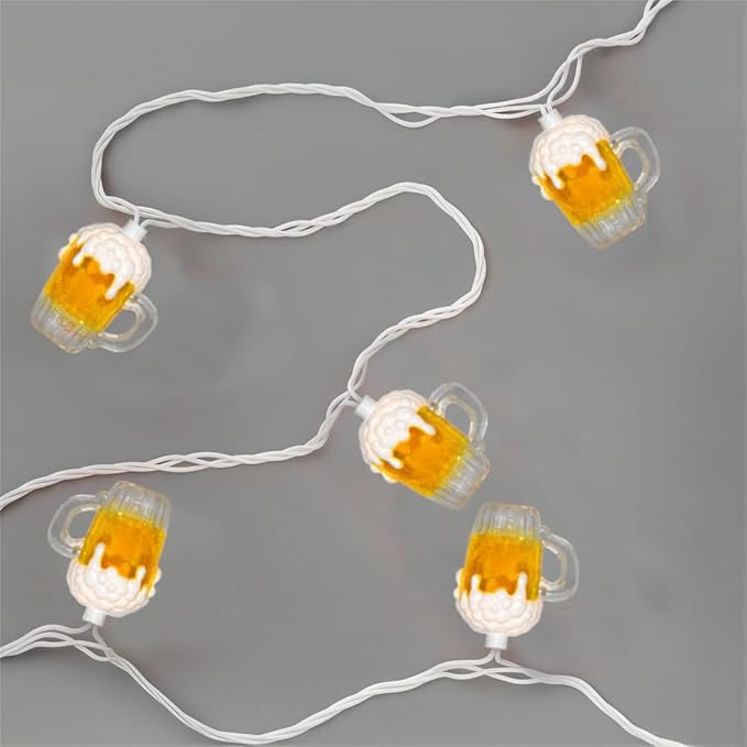 Beer Mug String Lights Plug in, 8.5Ft Summer Beer Party Decorations String Lights with 10 Beer Cup Lights, Hanging Beer Cup Fairy Lights for Outdoor Bar Birthday Summer Themed Party Wedding Decor