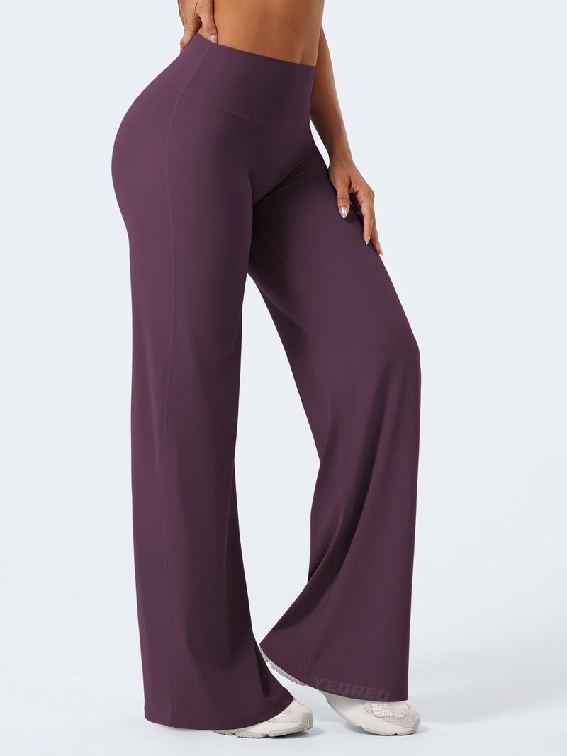 YEOREO Workout Leggings Womens No Front Seam Straight Leggings 33" High Waist Buttery Eddiy Gym Yoga Pants Black Berry Purple L