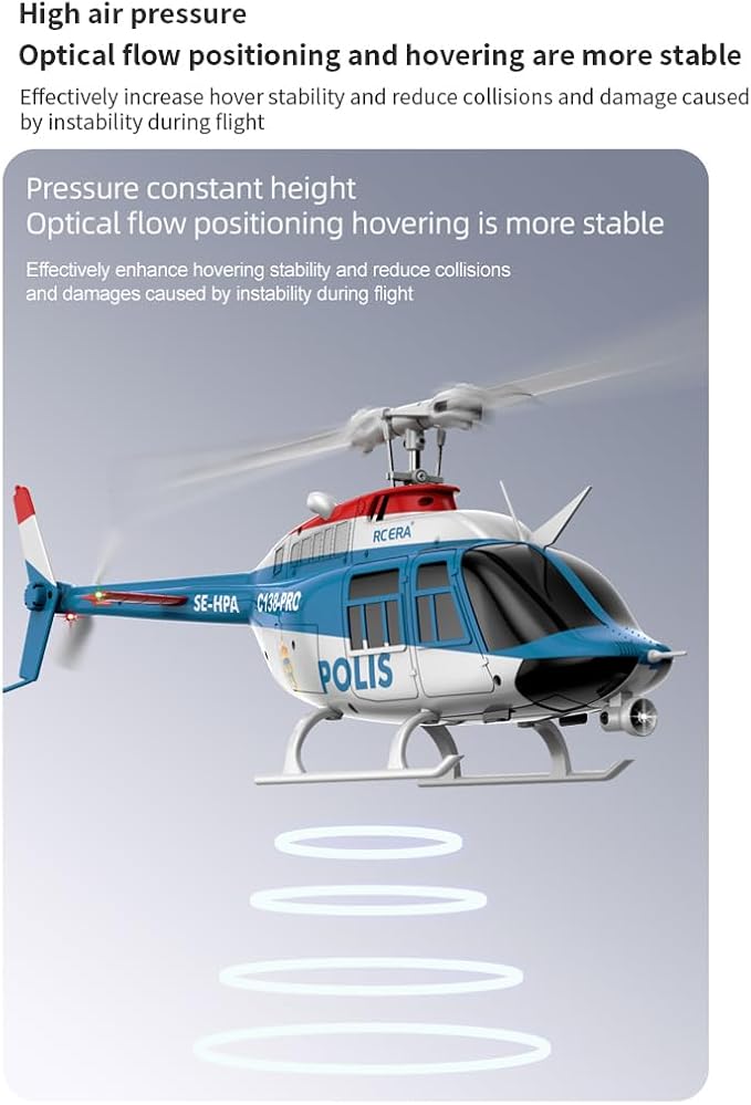 RC ERA 1/33 Scale C138 Pro Bell 206 RC Helicopter 2.4G 6CH 6-Axis Gyro Flybarless Heli with Optical Flow Upside Down 3D Rolling One-Key Takeoff(3 Battery)