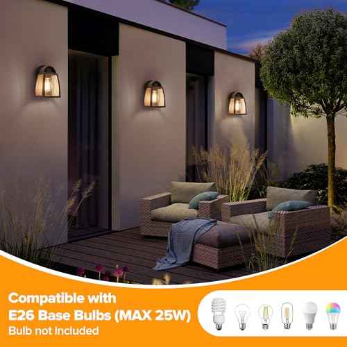 LUTEC 2 Pack Outdoor Wall Light Fixtures, Exterior Waterproof Wall Lantern with Clear Glass Shade, Aluminum Modern Matte Black Porch Sconce Outdoor Lighting for Garage Entryway Yard