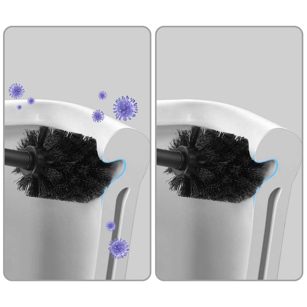 BGL Stainless Steel Toilet Brush with Holder, 2 Black Bristle Heads
