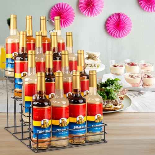 16 Bottle Capacity Coffee Syrup Organizer 4 Tier Coffee Syrup Stand Shelf for Coffee Bar Accessories for Coffee Bar Kitchen Small Wine Rack for Bar Family Storage for Syrup Wine Dressing