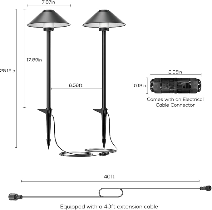 Banord Outdoor Landscape Path Lights, 4 Pack LED Pathway Lights, Low Voltage Garden Lighting Wired with IP65 Waterproof for Walkway Yard Garden