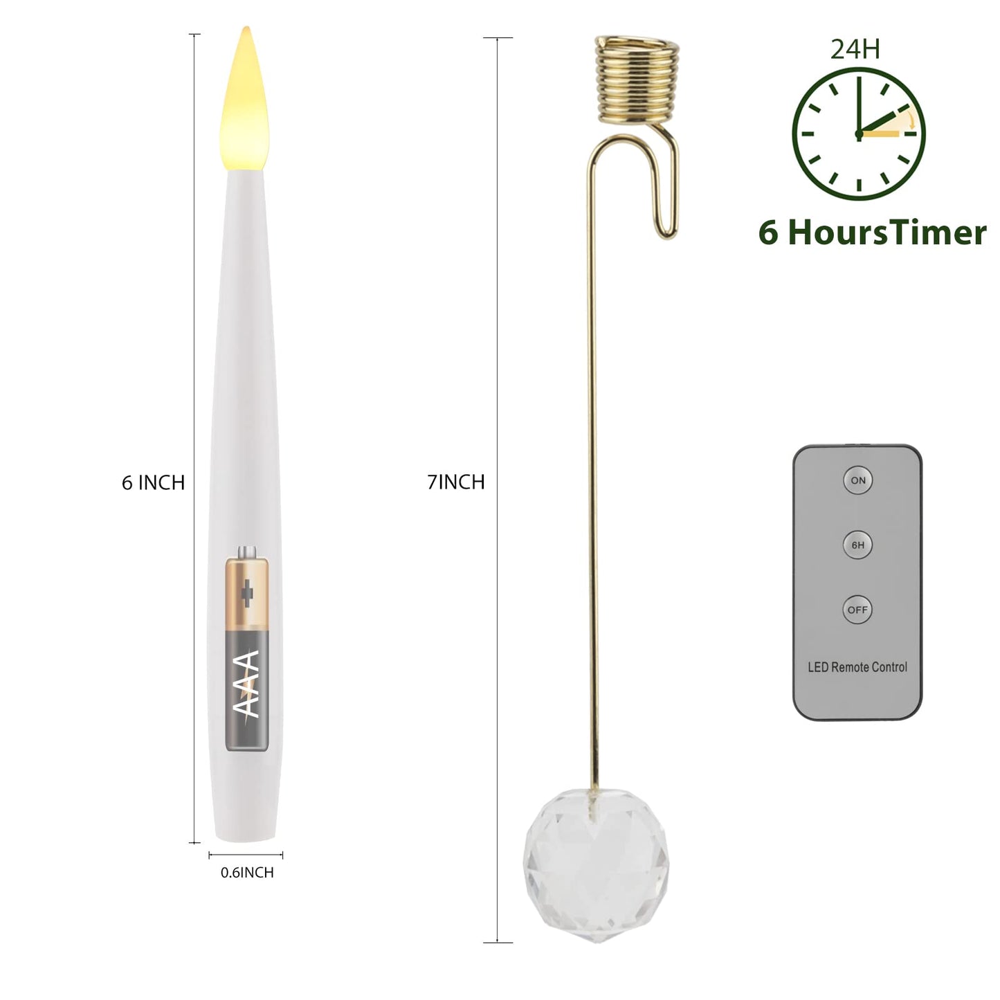 LUSHARBOR Christmas Tree Candles, 10 Pack Flameless Taper Candles for Christmas Tree Decor, Fake LED Candle Battery Operated with Remote for Xmas Wedding Home Gift with Crystal Ball Hook