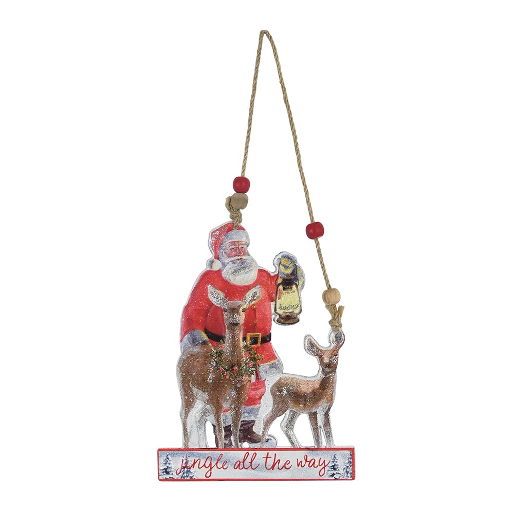 Rustic Metal Christmas Ornaments 2-Pack Xmas Hanging Ornaments Embossed Santa Claus Reindeer for Christmas Tree, Fireplace and Wall Decoration