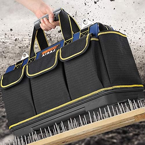 AIRAJ Tool Bag 16 Inch,Wide Mouth Tool Bags for Men Heavy Duty With Waterproof Molded Base,Tools Organizer for Home Repairs,Garage Storage,Professional Work,Adjustable Shoulder Strap,Blue