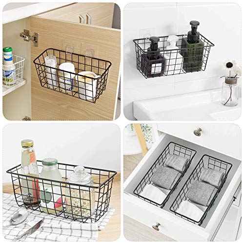 4 Pack Wire Storage Baskets Household Metal Wall-Mounted Containers Organizer Bins for Kitchen Bathroom Freezer Pantry Closet Laundry Room Cabinets Garage Shelf, Medium