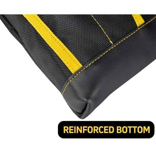 OKF 6-Piece Tool Belt with Suspenders,Magnetic Phone Holder and Hand Drill Tool Pouch Tool Rig for Framers Electrician 1680D Polyester Fabric,20 pockets,Black & Yellow,36-49In,5.5lb