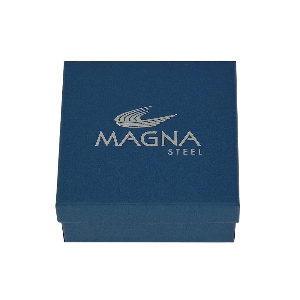 Magna Steel Men's Braided Genuine Leather Wristband Cuff Bracelet, Silver