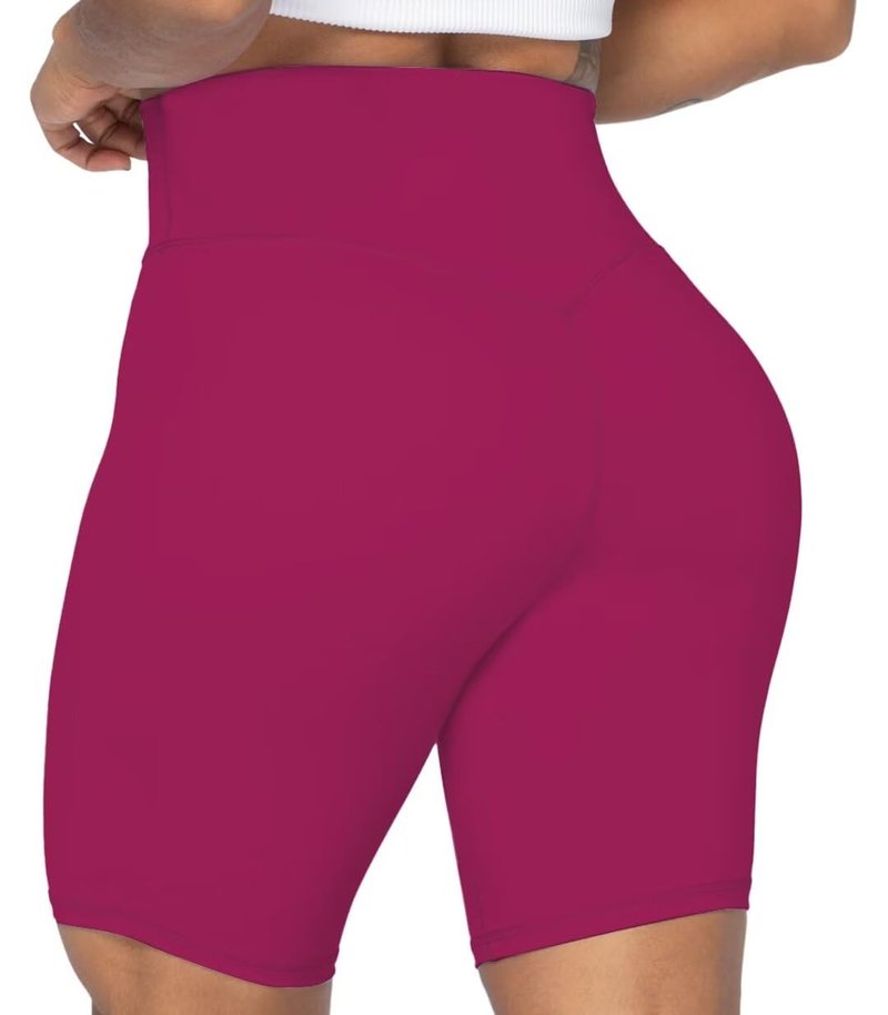 Sunzel No Front Seam High Waist Biker Shorts for Women, Squat Proof Yoga Workout Gym Bike Shorts 5" Sangria X-Large