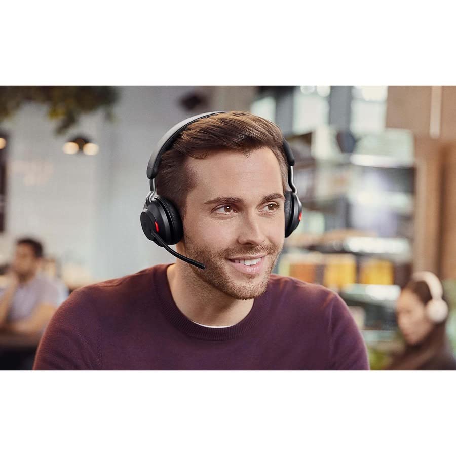 Jabra Evolve2 65 UC Wireless Headphones with Link380a, Stereo, Black – Wireless Bluetooth Headset for Calls and Music, 37 Hours of Battery Life, Passive Noise Cancelling Headphones