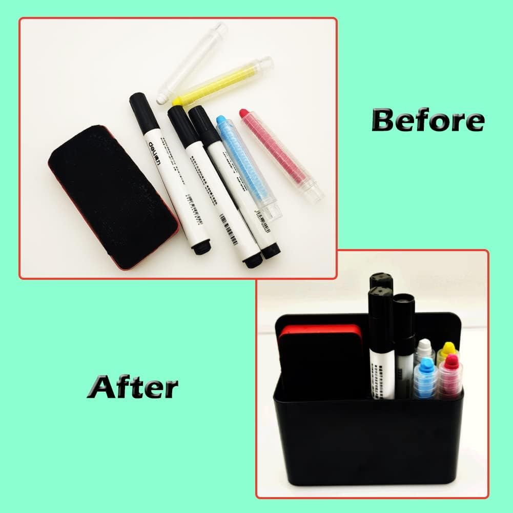 OPTSPTOY Magnetic Marker & Chalk Pen Holder Combo Set - Large & Small Organizers + Eraser for Whiteboard, Blackboard, Fridge, Metal Locker, Cabinet (White)