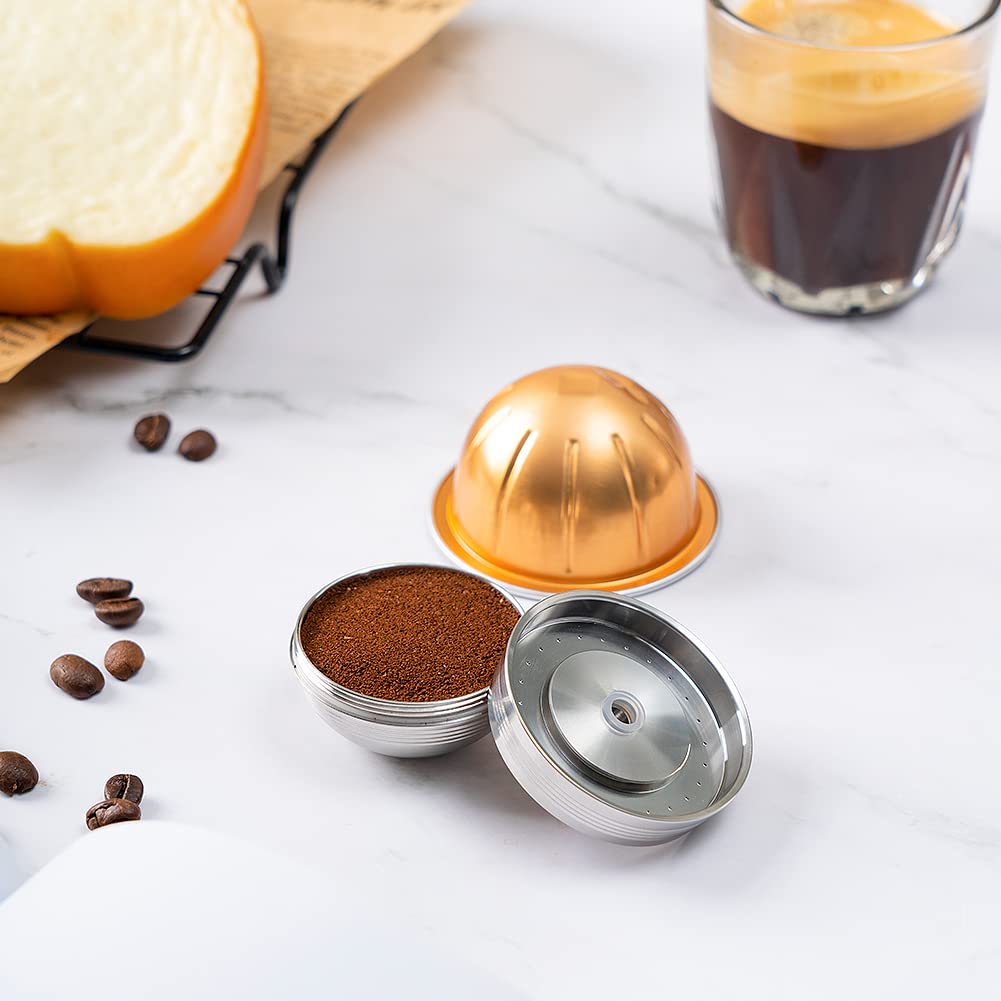 BENFUCHEN Stainless Steel Reusable Vertuo Capsule Compatible With VERTUO NEXT+EMPTY Refillable Alumium-VERTUO-Pods-80+150+230ml Each 2 Pcs +Coffee Tamper ForNespressoVertuoNext Reusable Pods