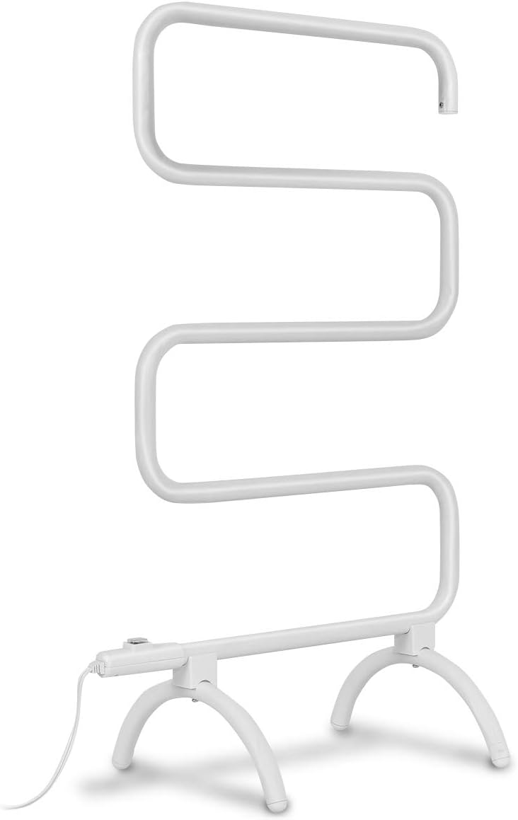 Electric Towel Warmer, S-Shaped Heated Towel Rack with Built-in Switch, Constant Temperature Control, 15 Min Fast Heating, Freestanding & Wall-Mounted Drying Rack for Bathroom, White