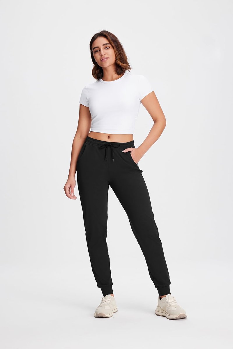 Yogipace Women's UPF 50+ Lightweight Jogger Pants with Pockets, Casual Sweatpants for Gym, Yoga, Travel,28",Black,Size S