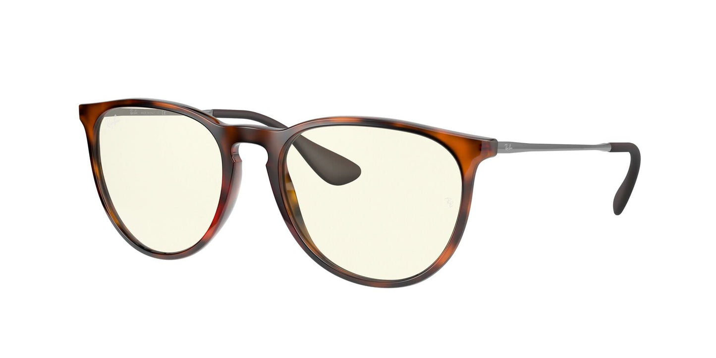 Ray-Ban RB4171 Erika Round Glasses, Rubber Havana/Clear Blue Light Filter, 54 mm