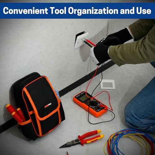 Zippered Electricians Tool Pouch, 1680D Technician Tool Bag with Handle, Zippered Electrician's Tool Pouch for Electrician, Carpenter, Mechanical