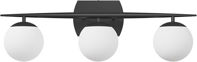 Black Bathroom Light Fixtures, 3-Light 25.1 Inch Modern Vanity Lights with Milky White Frosted Glass Shades, Wall Sconces for Bathroom, Bedroom, Living Room(G9 Bulb not Included)