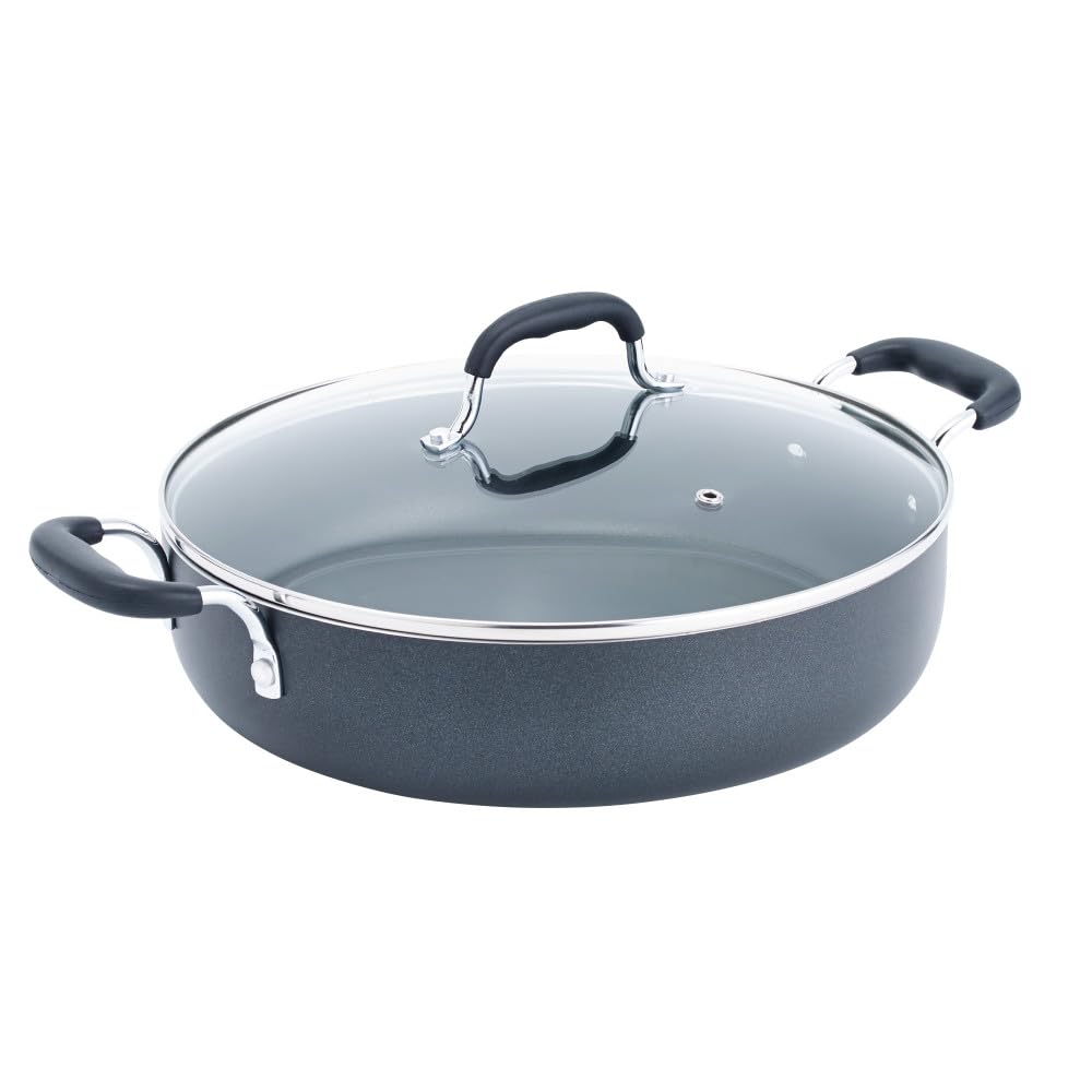 T-fal B36282 Nonstick Deep Covered Everyday Pan with Ergonomic Stay-Cool Handles Cookware, 12-Inch, Black