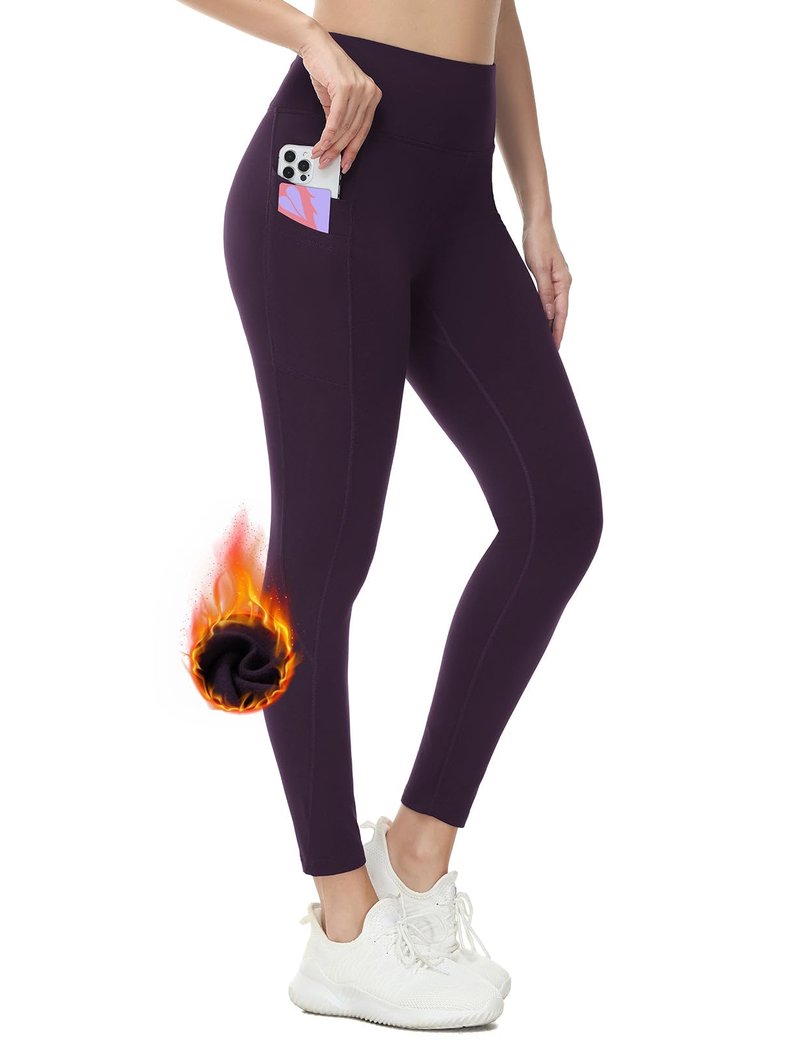 baleaf Fleece Lined Leggings Women Water Resistant 25" Petite Winter Warm Legging Thermal Running Tights Yoga Hiking Pants Purple S