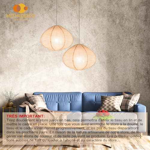 2PCS 16-inch Handmade Linen Pendant Light Shades Fabric Lampshade, Minimalist White/Beige, Foldable Hanging Lanterns for Bedroom, Living Room, Kitchen showcase window House Gift Idea