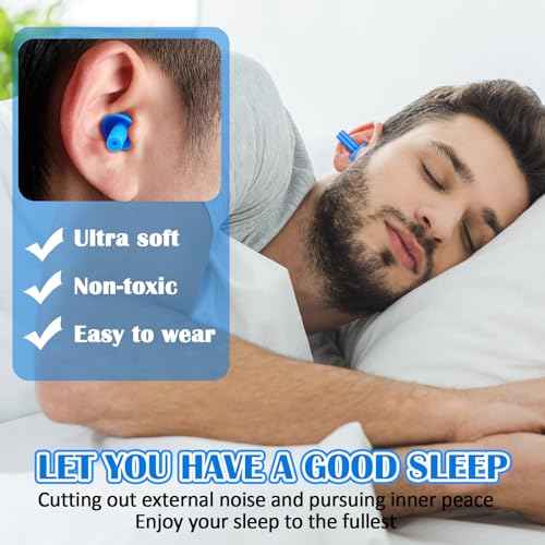 TrelaCo 100 Pairs Ear Plugs Bulk, NRR 29dB Reusable Silicone Ear Plugs with Plastic Cases Soft Foam for Sleeping Noise Cancelling for Concerts Shooting Swimming Noise Reduction(Blue)