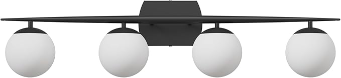 Black Vanity Lighting Fixtures, 4-Light 34.7 Inch Modern Bathroom Light with Milky White Frosted Glass Shades, Wall Lights for Bathroom, Bedroom, Living Room(G9 Bulb not Included)