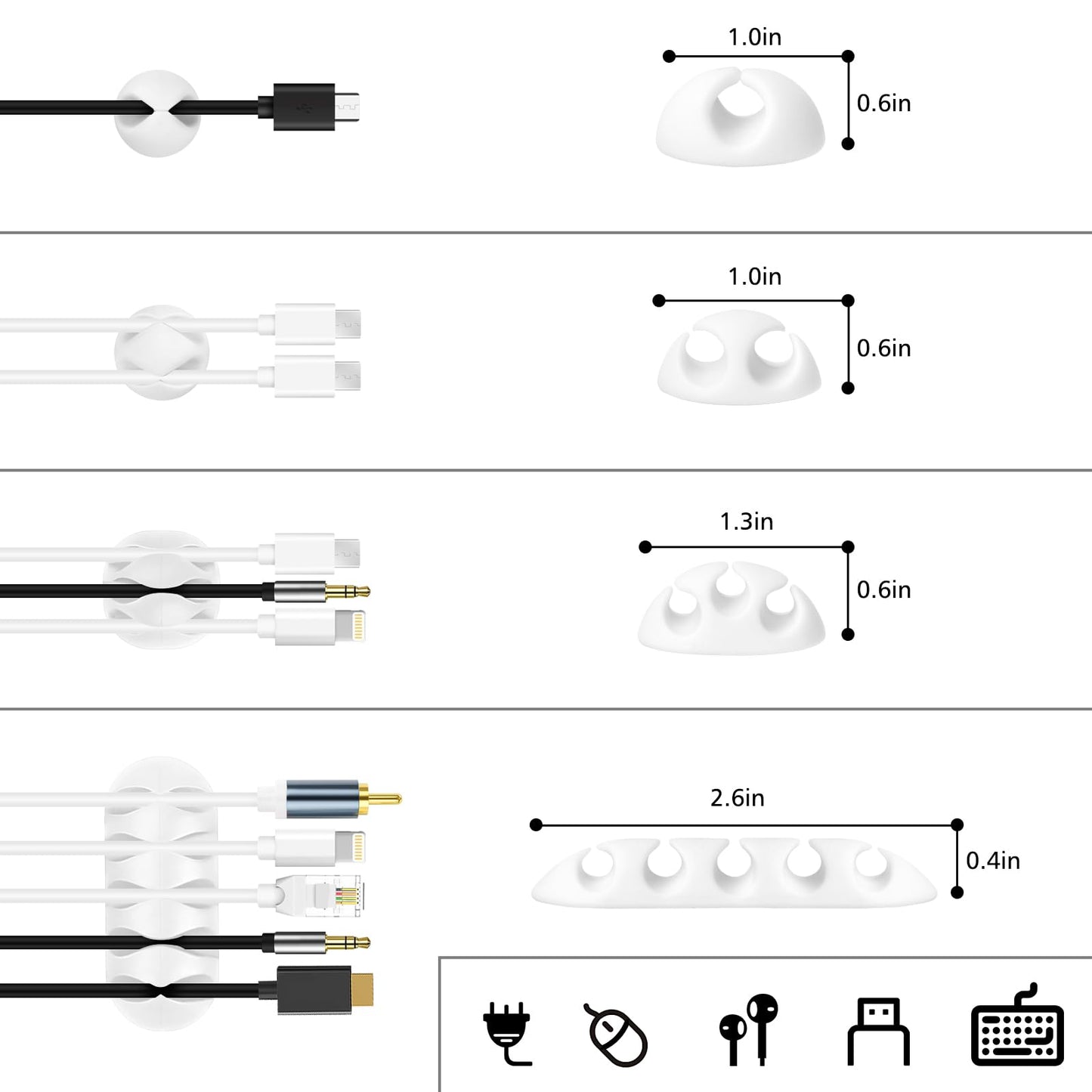 CHZHLI White Cable Management Organizer Kit, 2 Wire Sleeve Protector, 41 Self Adhesive Cable Clips Holder, 10pcs+2 Roll Reusable Cable Ties and 100 Cable Zip Ties for TV Computer Cord Tidy Under Desk