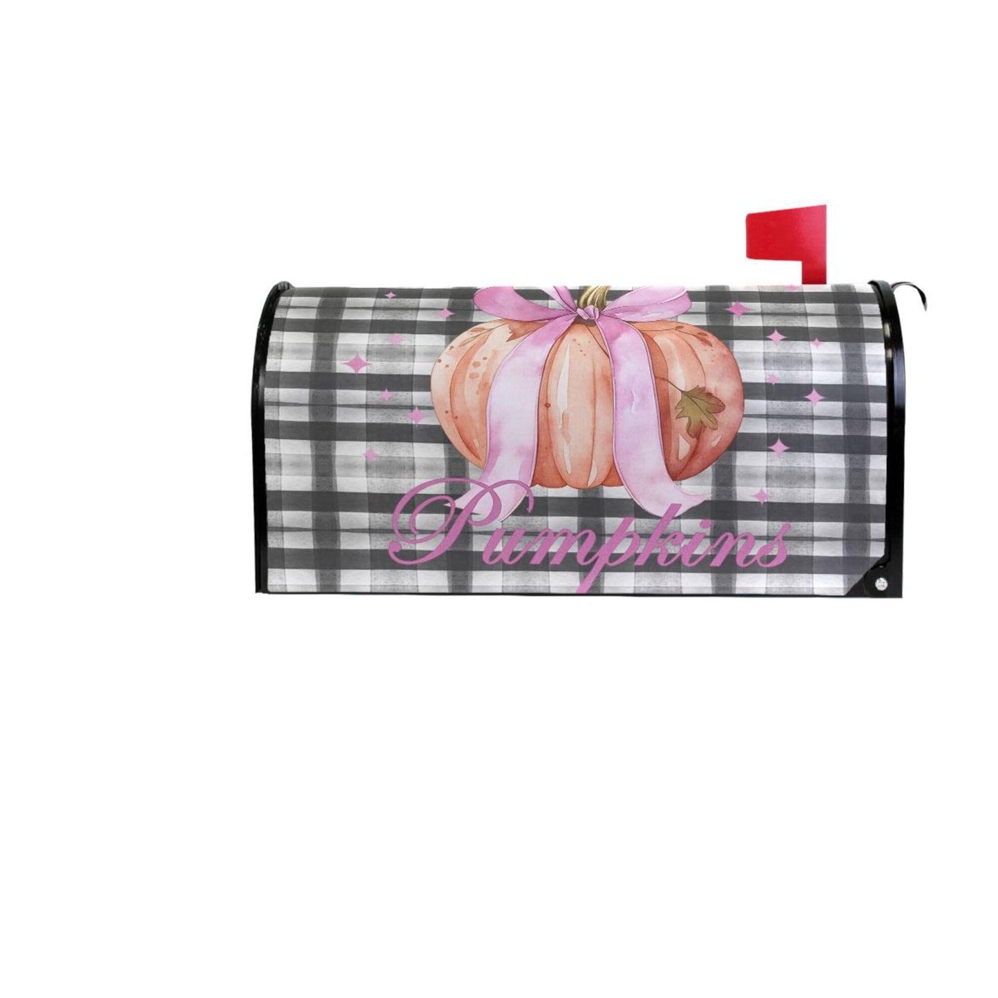 Wamika Pumpkin Pink Bow Magnetic Mailbox Covers Bowknot Fall Buffalo Plaid Mailbox Cover Over Size Full Magnet Garden Yard Porch Mail Boxes Cover Holiday Decorations 25" L x 21" W