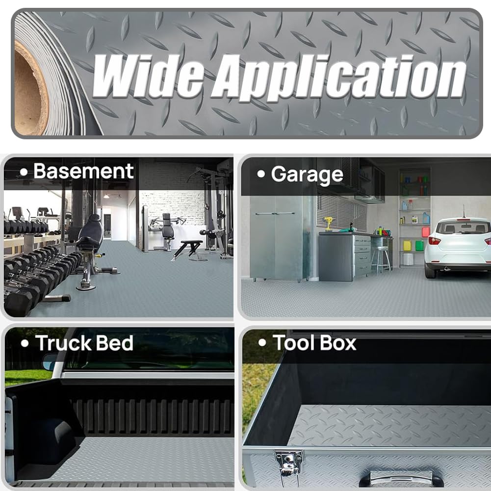 LITA Garage Floor Mat, PVC Flooring Roll Thickened Garage Mats, Heavy Duty Parking Mat Waterproof Nonslip Floor Protector for Car, Trailer, SUV, Basement, Gym (Grey) (7 Feet x 15 Feet)