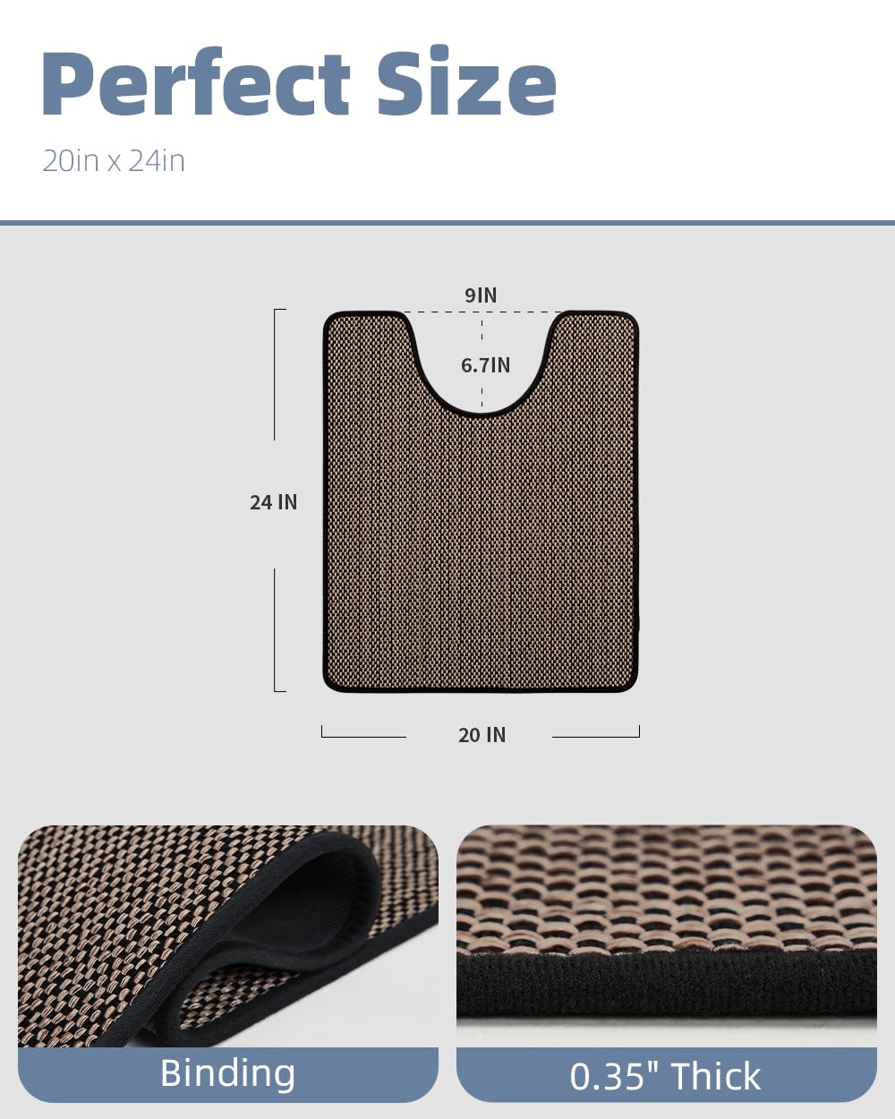 PADOOR Braided Toilet Rugs U Shaped, Non Slip Toilet Mats for Bathroom Floor Machine Washable Super Absorbent Contour Bath Rugs for Toilet Mat Quick Dry U Shaped Toilet Rug, 20''x24'' Black